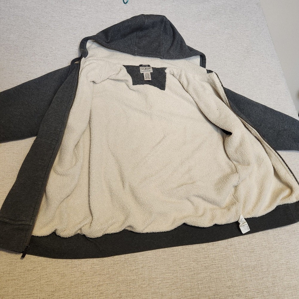 L.L. Bean Hoodie Mens Medium Gray Sherpa Lined Full Zip Sweatshirt 512273 - Picture 4 of 4